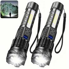 High Power LED Flashlight With COB Red & Blue Warning Side Lights, Rechargeable Zoomable Long Distance Torch For Fishing & Camping, 7 Adjustable Light Modes, Compact & Portable - Multicolor - View 1