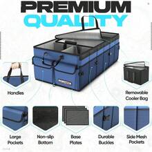 FORTEM Car And SUV Trunk Organizer - Car Storage Organizer - Large Foldable Box With 2 Compartments - Non-Slip Base - Adjustable Straps - Removable Lid (Black) - 藍色的 - 查看 2