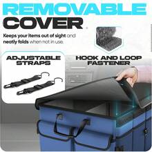 FORTEM Car And SUV Trunk Organizer - Car Storage Organizer - Large Foldable Box With 2 Compartments - Non-Slip Base - Adjustable Straps - Removable Lid (Black) - 藍色的 - 查看 5