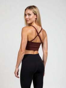 Set Of 3 Cropped Gym Tops With Thin Straps In An X-Shaped Design, Zero Transparency, With Removable Padding, Ref. 890 - 黑色,棕色和米色 - 查看 8