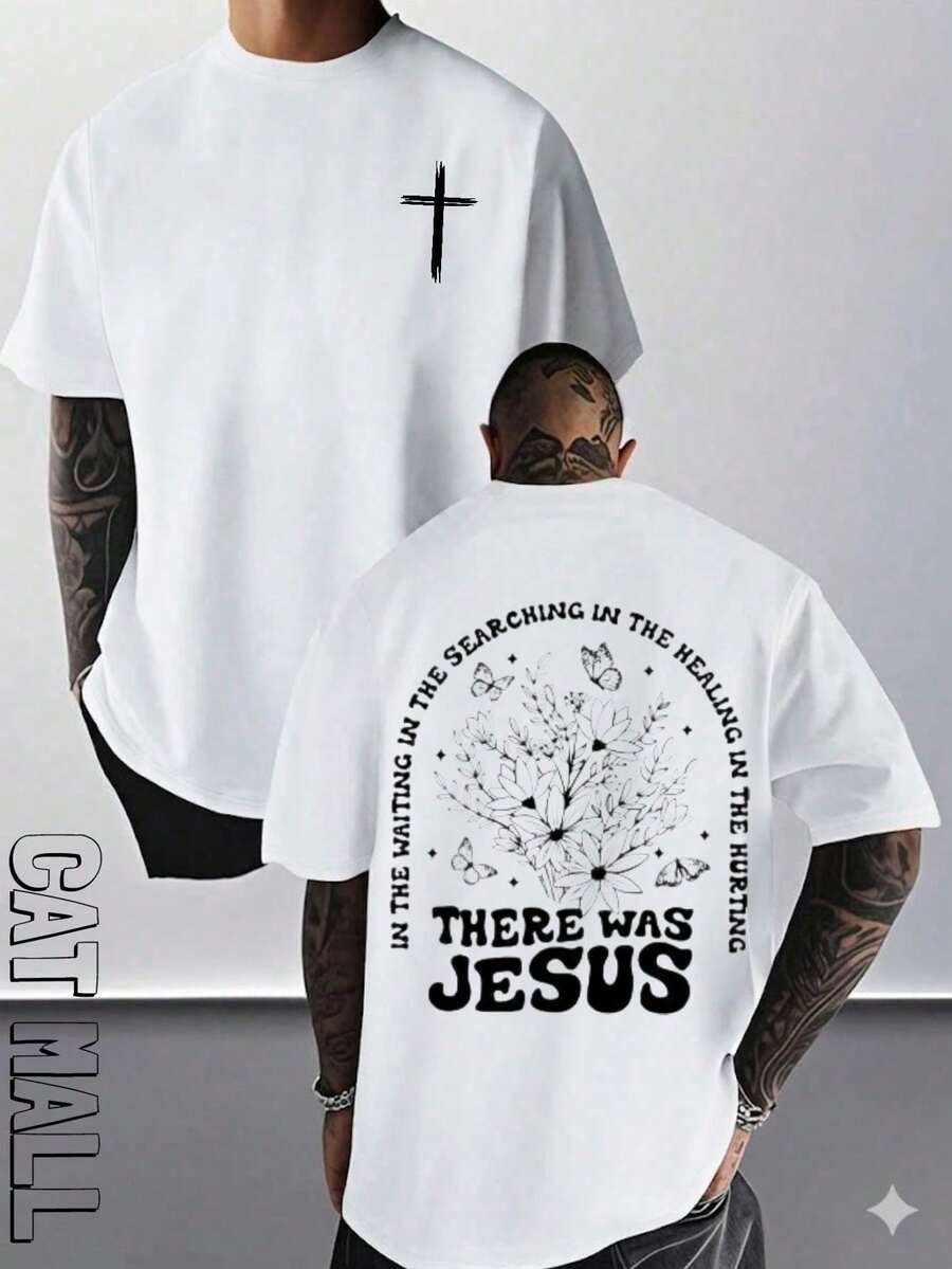 2026 New Men's Short Sleeve Graphic T-Shirt, Jesus Cross Design, Faith, Daily Wear, 100% Cotton, Unisex, Gift Idea For Him Or Her, Religious Clothing, Spiritual Clothing, Design Of - 金色 - 查看 1