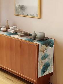 1件 2D平面印花 藍綠色與金色銀杏葉配小花 桌旗 家居裝飾 藍綠色、金色與米色 禪意新中式風格 聚酯纖維 桌旗(13x35.4/47.2/63/72/78.7英吋) - 藍色 - 查看 4
