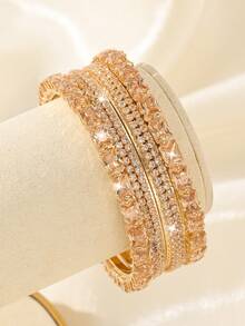 4pcs Fashion Cubic Zirconia & Rhinestone Inlaid Bracelets, Elegant Palace Style Women's Jewelry, Suitable For Daily Wear Or Wedding Accessories - 4-piece Set - View 10