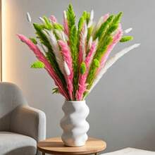 55PCS Natural Dried Pampas Grass Boho Home Decor Bouquet Phragmites Pink Green White Reed Gem Grass Mix And Match Dried Flowers Bouquet For Wedding Floral Arrangements Living Room Decorations(17inch) - Colour - View 5