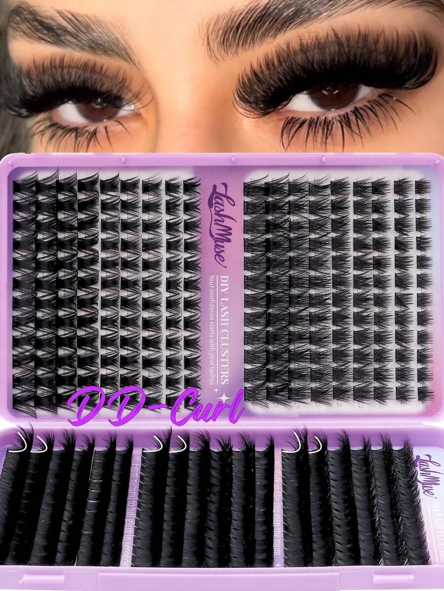 432pcs D-Curl Fluffy False Eyelash Clusters, Cluster Lashes, 0.07mm D-Curl 10-16mm Mixed Natural Eyelash Extension, Super Thick Growth Cluster Lashes, Curled Individual Lashes, Cartoon-Like Growth Lashes, Suitable For Beginners Home Use