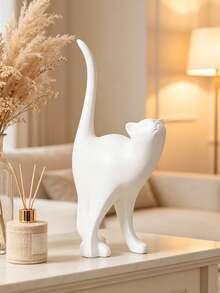 Matte White Resin Abstract Cat Statue, Minimalist Modern Animal Sculpture Decor, Elegant Tabletop Ornament For Fireplace Mantels, Living Room Side Tables,Room Decor, Home Decor, Bestfriend Gifts,A Back-To-School Gift - New Product - View 1