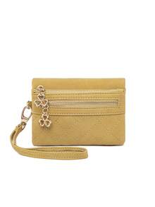 MIYIN Women's Vintage Design Snap Button Short Wallet Minimalist Style Zipper Short Leather Purse With Wrist Strap - Yellow - View 3