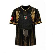 Men Mexico Soccer Jersey  Calendar Graphic Print Gold Accent Football Shirt  Short Sleeve Casual Sporty Streetwear Top - Default - View 6