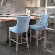 Set Of 2 Bar Stools With Velvet Upholstery / Medieval-Modern Style Bar Stools / Weight Capacity Up To 300 Lbs / High-Elasticity Foam / Suitable For Restaurants Or Kitchens - 淺藍色 - 查看 2