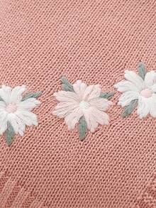 1件可客製化姓名手刺繡嬰兒針織毯，精緻田園風刺繡舒適極簡兒童毯，四季通用嬰兒推車毯 - 粉色 - 查看 5