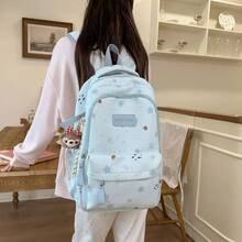 LECEY Women's Middle School High School College Student Large Capacity Backpack - Blue - View 3