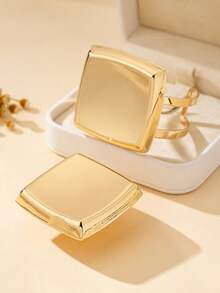 1 Set Women's Jewelry Set Geometric Square Design Bracelet & Ring Set Suitable For Daily And Vacation Wear - Square-golden - View 2