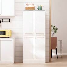 Tall, Four-Door Kitchen Cabinet, Refrigerator-Style, With Adjustable Shelves, Large Dining Room Unit With Metal Handles And Anti-Tip System, 76 X 42 X 180 Cm, Oak Finish - White - View 2