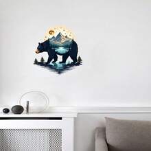 Adesivo de Parede de Vinil com Tema de Paisagem Natural de Floresta com Urso Preto, Silhueta de Montanha, Lago e Lua, Removível e Autoadesivo, Adequado para Cabana, Quarto, Sala de Estar, Escritório, Quarto de Crianças, Decoração de Casa, Presente Ideal de Feriado para Amantes da Natureza/Crianças - A - Visão 5