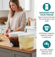 2 Pack 0.9 Gallon (3.4L) Beverage Dispenser With Spigot, Leak-Proof Reusable Fridge Drink Container For Juice, Lemonade, Iced Tea, Cold Brew Coffee, Party, Kitchen & Home Use - 1 - View 6