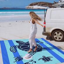 1pc Oversized Striped Turtle Sand-Proof Quick-Dry Beach Towel Mat, Suitable For 1-3 Adults - Lightweight, Durable Polyester Fabric - Perfect For Travel, Camping, Hiking And Leisure Beach Time, Beach Mat, Picnic Mat, Camping Ground Cover - Multicolor - View 8