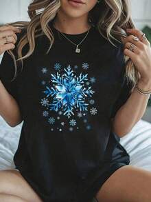 100% Algodón Unisex Feliz Navidad Muñeco de Nieve Español Camiseta de Dibujos Animados, Ropa de Calle Casual Ajustada y Holgada, Top de Moda de Verano - Negro - Ver 2