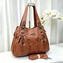 Women's Soft Leather Handbag That Can Be Used As A Shoulder Bag Or Crossbody Bag. Its Design Is Simple, Casual, Elegant And Versatile, Ideal For Middle-Aged Mothers. 26072 - 鏽棕色 - 查看 1