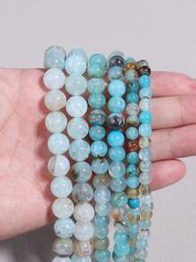 1 String Natural Aquamarines Dragon Pattern Agate Beads Energy Healing Gemstone Beads Diy Jewelry Making Suitable For Bracelets Necklaces 6 8 10mm - Mint Blue - View 1
