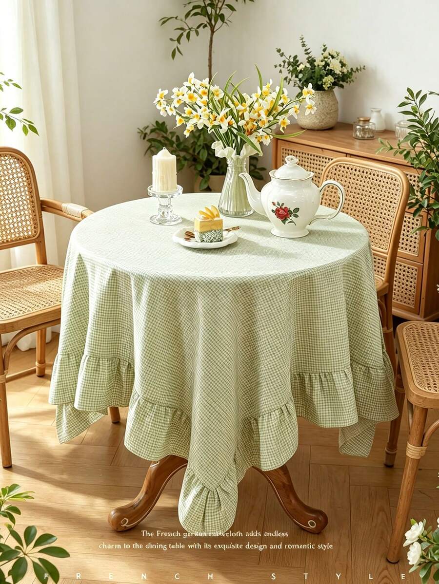 1pc Fresh Green Leaf Edge French Country Tablecloth, Romantic French Style Decorative Fabric, Universal For Kitchen / Dining Room / Room / Home / Dining Table / Coffee Table, Suitable For Kitchen Home Decor Kitchen Decor Room Decor Dining Table Decor Dining Table Decor Coffee Table Dining Room Tablecloth Square Tablecloth