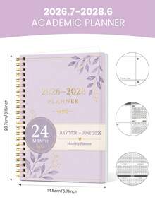 BUBU 1pc 2027-2028 Monthly Calendar Planner, 2-Year Spiral Bound Desktop Calendar Book Schedule Management Notebook, Includes Note Pages And 3 Sticker Pages, Large Writing Space, Monthly Planner Notebook, Office Desk Accessory, Back To School Supplies, College Essentials, Room Decor - Purple - View 6
