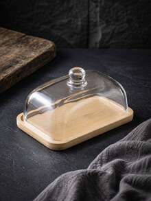 Transparent Glass Butter Dish With Wooden Lid, Sealed Butter Storage Container, Large Cheese Tray Box, Suitable For Kitchen Countertop And Refrigerator - View 9