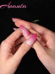 10 pièces Autocollants pour ongles en forme d'amande, faits à la main, de qualité premium, sculptés à la main, ornés de strass, manucure française, manucure dégradée, peints à la main, lignes asymétriques dessinées à la main, colorés, ongles acryliques, faux ongles à coller, convient pour les fêtes, les mariages, le port quotidien, livré avec un kit d'outils, convient aux filles et aux femmes - Multicolore - Voir 5