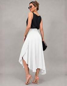 Saia Envelope Longa Transpassada De Amarrar Moda Blogueira Linda Feminina Elegante e Atemporal - branco - Visão 5