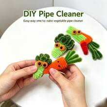 Un juego de tallos de chenilla de verduras en una cesta, kit de manualidades DIY con limpiapipas, con ojos negros, para proyectos artísticos y creativos de artesanía DIY, se puede usar para decoración de escritorio y hogar después de completarlo - Una cesta de verduras - Ver 4
