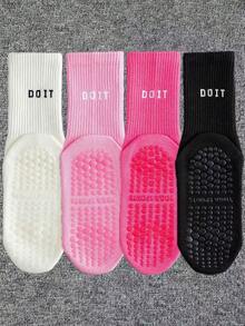 1/3/4/7 Pairs Women's Fitness Floor Socks, Mid-Calf Yoga Socks, Sports Socks, Sweat-Absorbing & Breathable, Shark Leggings Socks, Pilates Socks, Slogan "DO IT", Multi-Color Professional Yoga Socks For Women, Indoor Floor Use, Suitable For Autumn/Winter/Spring/Summer Sports Wear - Multicolor - View 23
