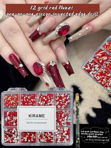 KIRAME 960顆紅色平底水鑽，高品質超亮美甲寶石套組，含1件點花工具，1-6mm亮面美甲水晶，適用DIY居家美甲、美甲沙龍、美甲用品、夏季與旅行美甲、節日禮物美甲飾品 - 紅色 - 查看 9