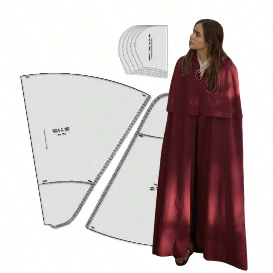 5 Tamaños (XS-XL) Patrones de Costura de Capa con Capucha de Largo hasta el Suelo Estilo Mago, Patrones de Costura para Mujeres, Patrones de Costura Fáciles para Principiantes, Conjunto de Patrones de Costura de Ropa para Mujeres 1:1, con Instrucciones en Imágenes HD a Color - CL0258 - Ver 1