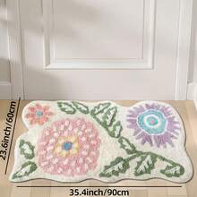 Wavy Asymmetrical Floral Pattern Bathroom Rug | Soft Lines With Natural Feel, French Country And Cream Style, Suitable For Wooden Decor, 1m Thick, Fluffy And Soft, Comfortable Foot Feel, Faux Cashmere Soft Bathroom Rug, Non-Slip Bottom, Versatile Soft Door Mat, Makeup Mat, Porch Mat And Patio Mat, Cozy Entryway Mat, Bathroom Rug, Bathtub Rug, Home Bedroom Rug, Bay Window, Balcony, Bedside Blanket, Office Desk Rug, Living Room Indoor/Outdoor Rug, Washing Machine Rug, Machine Washable - contracted design - View 14