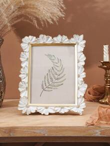 1PC Resin White With Gold Trim 3D Daisy Flower Pattern Decorative Photo Frame, Square Photo Display Frame, Warm Home Desktop Photo Display Frame, Horizontal And Vertical Dual-Use Resin Photo Frame, Suitable For Home Photo Decoration And Photography Decoration Props - A - View 5