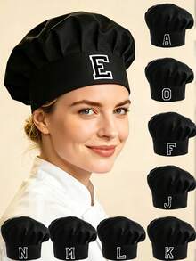 1pc A-Z Letter Chef Hat, Adjustable Elastic High Top Baker Hat, Cooking Kitchen Hat, Unisex Uniform Cap - Black - View 1