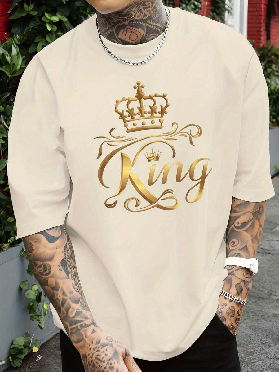 Men's Crew Neck T-Shirt, 100% Cotton, Graphic Print, Breathable And Lightweight Fabric, Machine Washable, Casual Style Ideal For Everyday Wear, Outings And Dates All Year Round - 白色 - 查看 1