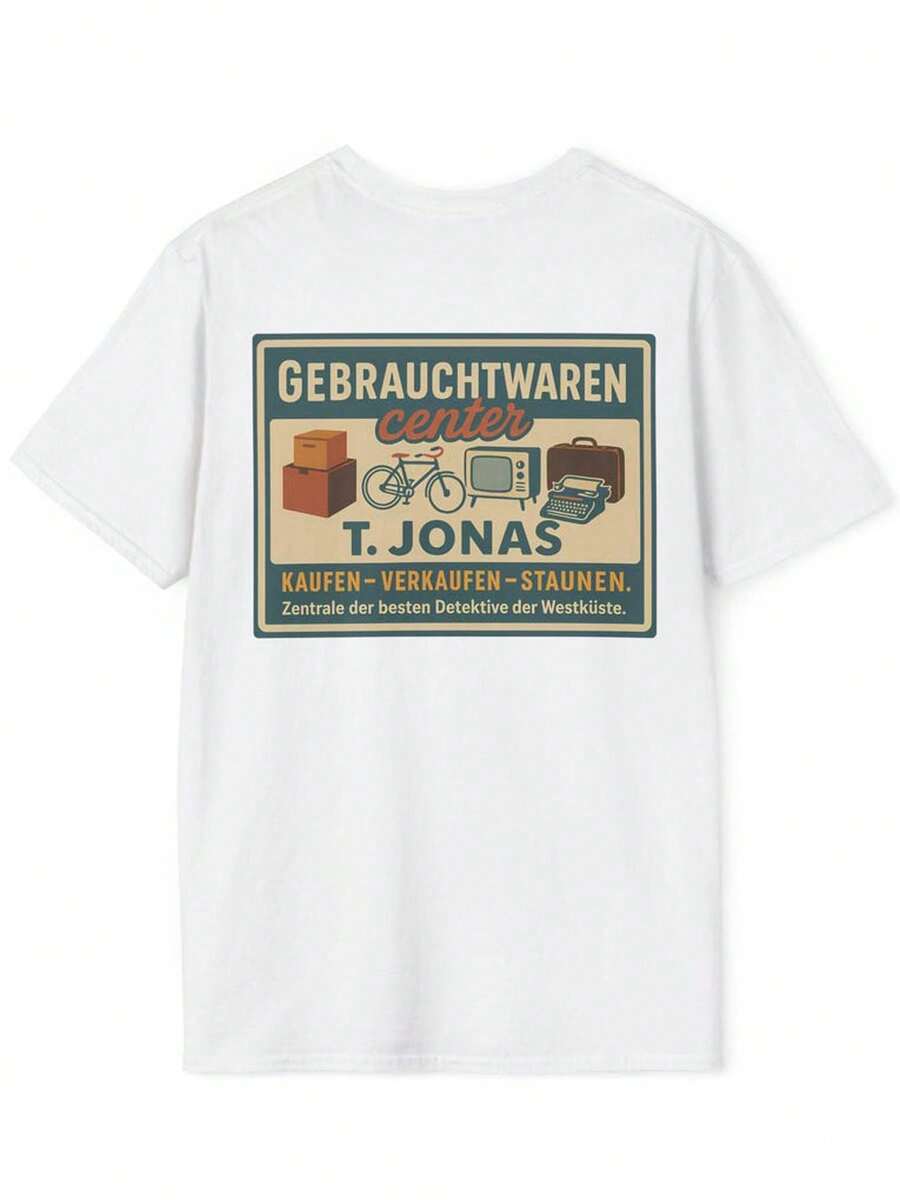 T-shirt de fan des Trois Jeunes Détectives : La boutique de seconde main de Jonas à Rocky Beachtops - Blanc - Voir 1