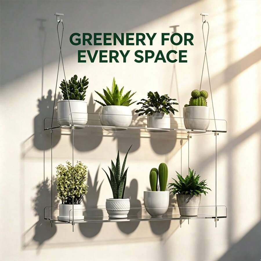 Clear Acrylic Window Plant Shelf 2-Tier, Hanging Floating Shelves For Room Aesthetic Decor, Indoor Plant Display Stand - 2nd Floor - View 1