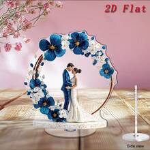 1pc 2D Flat Rotating Acrylic Wedding Couple Decor - 2D Flat Rotating Base With Blue & White Floral Arch, Sparkling Center Decoration, Suitable For Outdoor Tabletop Decor, Wedding/Anniversary Gift - A - View 10