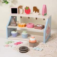 1 Set Kids Wooden Ice Cream Shop Pretend Play Toy, Realistic Ice Cream Dessert Cake Store Role Play Set - 彩色 - 查看 3