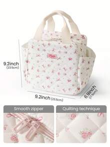 Large Capacity Insulated Lunch Bag, 9.5L Portable Cute Bento Bag, Dual Pocket Design, Heart-Shaped Quilted Bow Print, Waterproof Insulated Lunch Box Bag, Suitable For Women, Students, Teachers, Office Workers, Picnic, Work, Office, Travel, Camping, Back To School Essential Cooler Bag - Multicolor - View 6