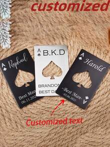 Personalized Stainless Steel Bottle Opener, Can Engrave Name/Message - Poker Card Design (Spade Symbol & Heart J Style) - Heavy Duty Keychain Style Ring, Suitable For Men, Wedding Gift, Birthday - Can Engrave Name, Gift For Dad, Husband - Multicolor - View 2