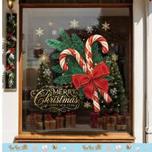 1pc Christmas Window Sticker, Pine Branch, Red Berry, Candy Cane, Bow And Gift Pattern, Suitable For Decorating Store Window Or Glass Door, Create Holiday Atmosphere, Static Cling, Merry Christmas - View 4