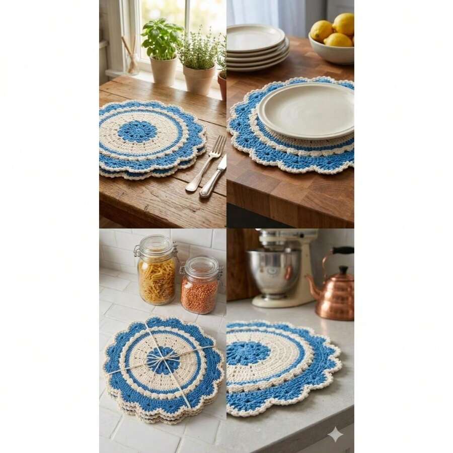 Jogo De Cozinha Susplat Com 4Pçs De Crochê  - Diversas Cores - azul - Visão 1