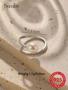 SYMFNY 1 925 Silver Natural Pearl Soft Chain Ring - Silver - View 5