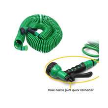 Dark Green Extendable Spiral Hose, 10m And 15m Sizes, Multifunction Nozzle, Seven Spray Modes, Standard 3/8 Inch Connection, Lightweight Body, Resistant To Daily Use For Garden Irrigation, Washing Vehicles, Cleaning Outdoor Spaces - Green - View 6
