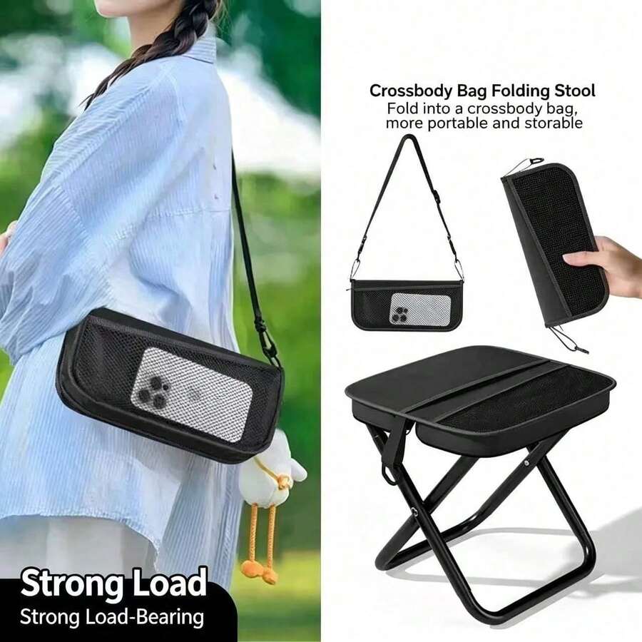 Portable Foldable Camping Stool, 120kg Load Capacity; Lightweight Outdoor Chair With Side Pocket, Suitable For Travel, Fishing And Hiking. Lightweight And Durable, Includes Side Mesh Pocket.