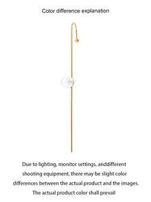 1pc Stainless Steel Women's Ear Hook Piercing Earring, One-Piece Piercing Needle Ear Clip Style, Round Faux Pearl Minimalist , Cool Minimalist Korean Ins Style, Gold Color, Suitable For Women's Daily Commute, Dating, Store Visiting, Vacation, Travel, Photo Shooting, Suitable As Gentle Niche Atmosphere Accessory Gift For Best Friend, Girlfriend On Birthday, Valentine's Day, Christmas - Earrings - View 4