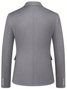 Men's Fashion New Business Solid Color Slim Fit Elastic Suit 2 Pieces Set, Includes Double-Breasted Blazer And Pants, Work Formal Evening Wear Outfit - Light Grey - View 4