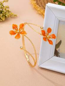 1pc Orange Enamel Drip Glaze Flower Open-Style Anklet, Niche High-End Fashion Personalized Leg Chain, Suitable For Women's Summer Daily And Vacation Wear - Orange-red - View 3